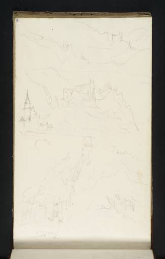Joseph Mallord William Turner, ‘The Klemenskapelle and Burg Reichenstein; Burg Rheinstein, Looking Upstream’ 1833