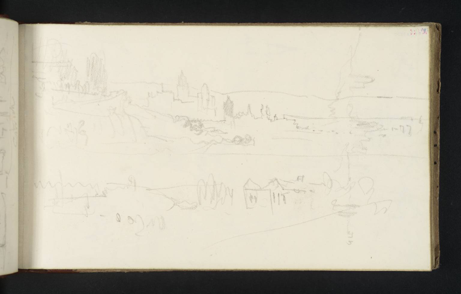 Three Sketches of Mainz, Looking Downstream towards the Bridge of Boats