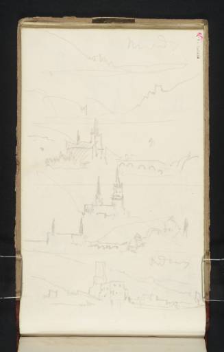 Joseph Mallord William Turner, ‘?The Niederwald; The Mäuseturm and Burg Ehrenfels, Looking Downstream; St Martin's Church, Bingen, and the Bridge over the River Nahe; Bingen Church; Bingen Church and the Bridge over the Nahe; Rüdesheim’ 1833