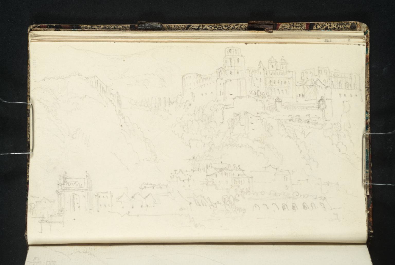 Heidelberg: The Karlstor, Palais Weimar and Castle from the Hirschgasse