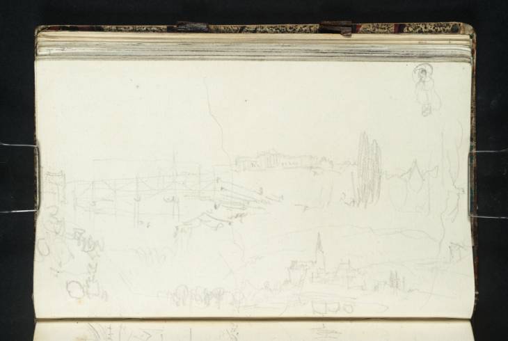 Joseph Mallord William Turner, ‘Schloss Rosenstein, near Stuttgart; Village and Hills; Sketches of a Figure and Hill with a Castle’ 1833
