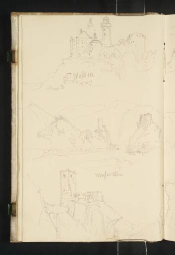 Joseph Mallord William Turner, ‘River Danube Views Copied from Prints: Schloss Wallsee; Burg Werfenstein and the Strudel below Schloss Wörth; Burg Werfenstein’ 1840