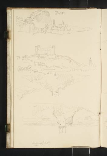 Joseph Mallord William Turner, ‘River Danube Views Copied from Prints: Theben (Devín) Castle, near Pressburg (Bratislava); Pressburg; Direct Views of Burg Greifenstein’ 1840