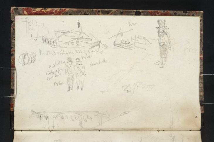 Joseph Mallord William Turner, ‘Two Soldiers; Boat on the Danube around Krems; Man in a Top Hat’ 1833