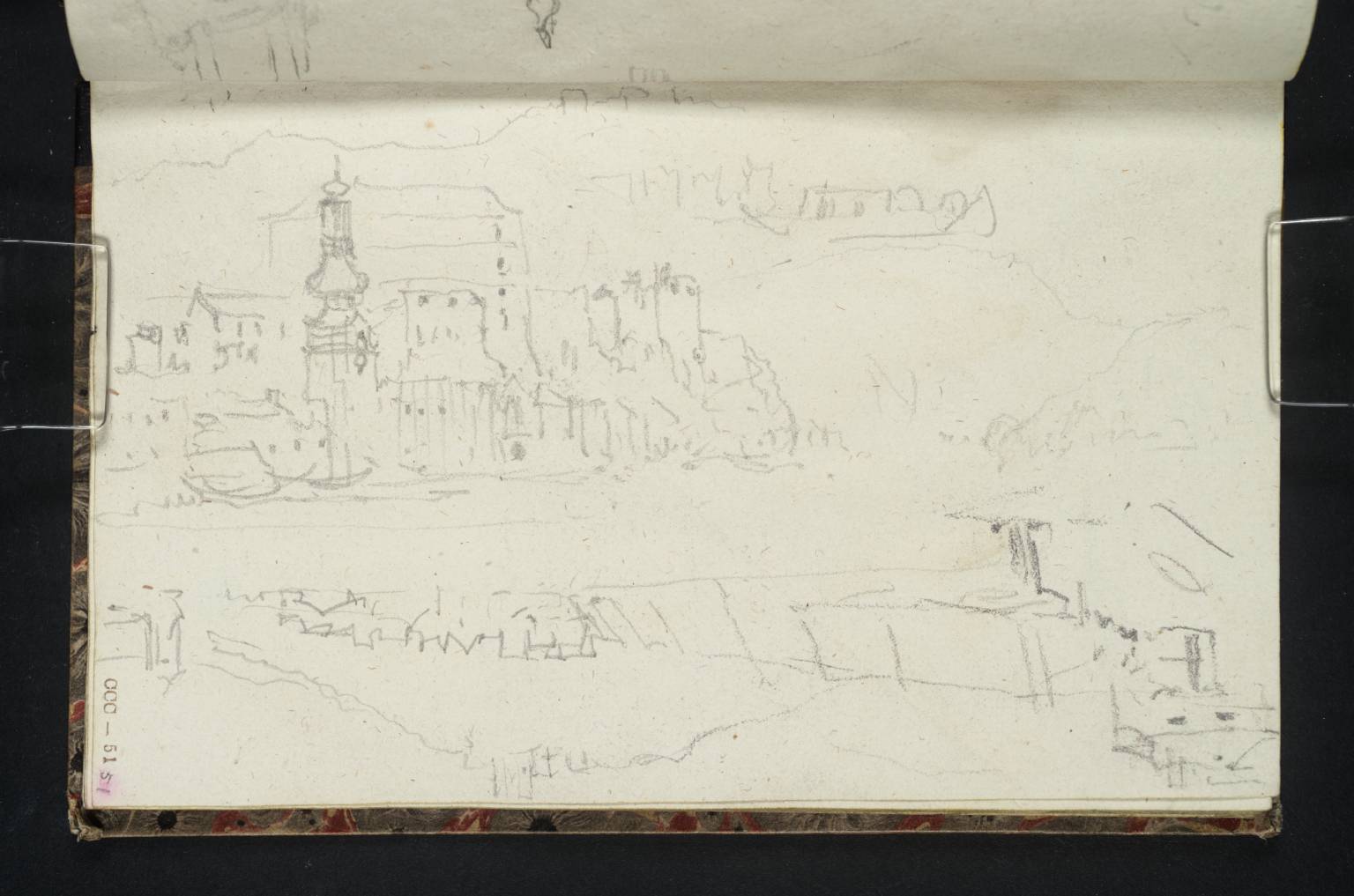 (1) Linz: View across the Danube to Urfahr and the Pöstlingberg, from just downstream from the Bridge; (2) Linz: View up the Danube, Showing the Castle and Pöstlingberg