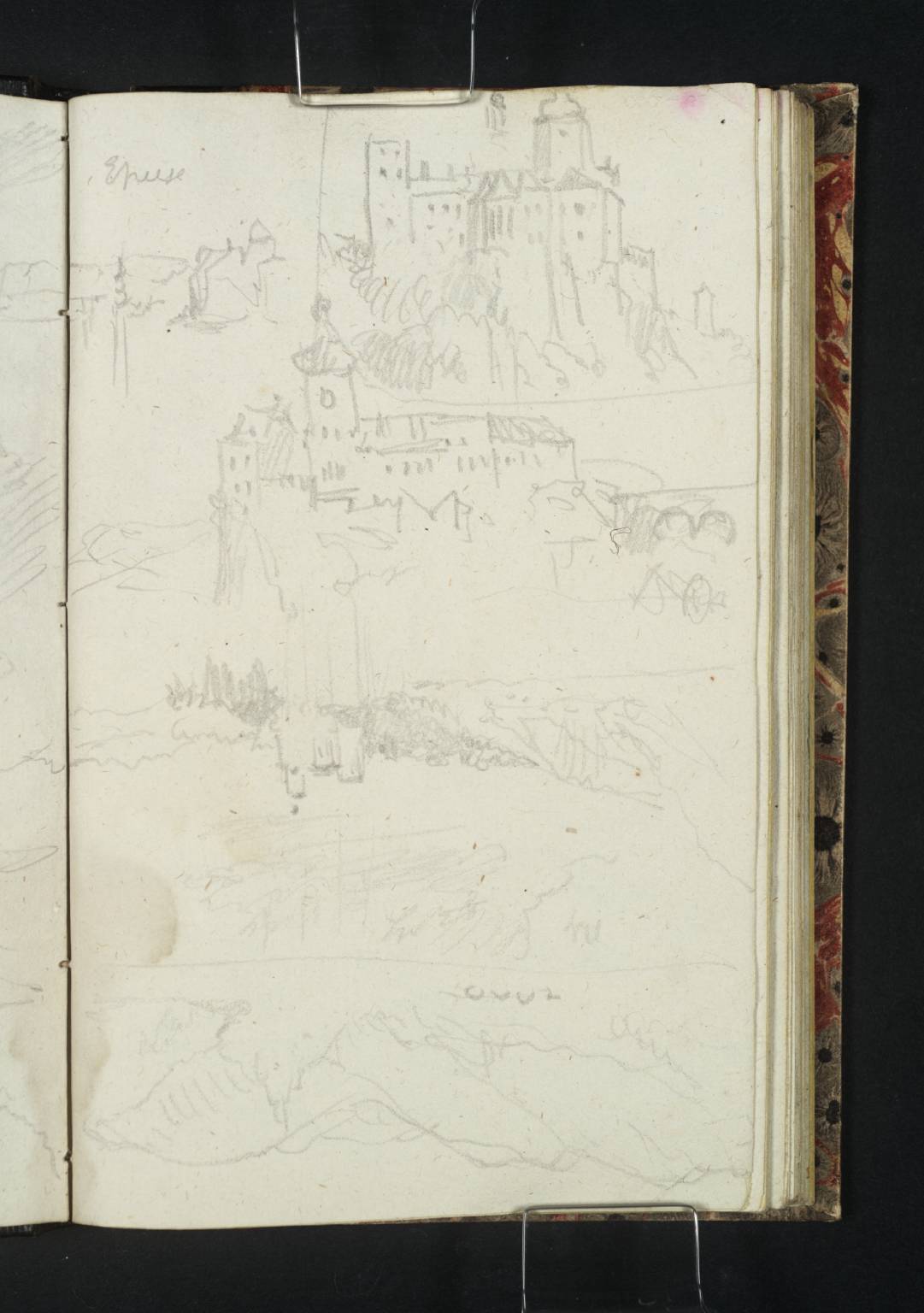 (1) Distant View of Freyenstein, Looking Upstream; (2)-(4) Persenbeug Castle, from Successive Viewpoints Moving Downstream; (5) View down the Danube to Persenbeug Castle and Ybbs, with Stormy Sky