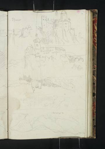 Joseph Mallord William Turner, ‘View down the Danube to Persenbeug Castle and Ybbs, with Stormy Sky; Persenbeug Castle, from Successive Viewpoints Moving Downstream’ 1833