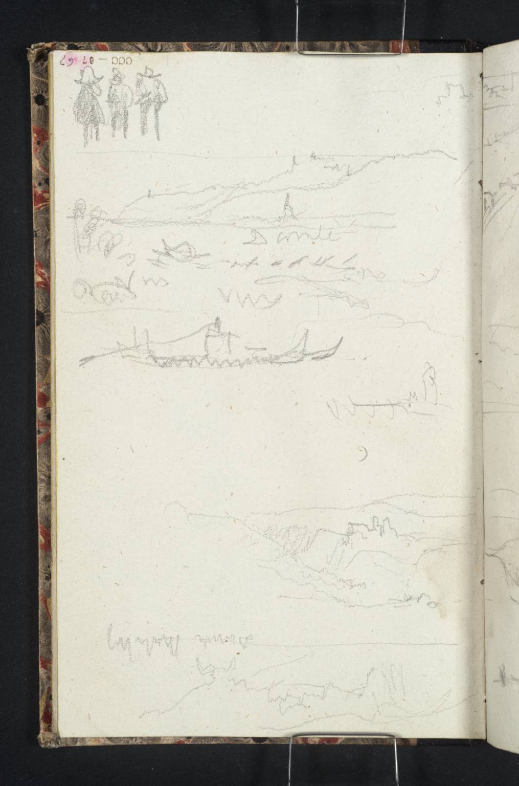 (1) Boats on the Danube; (2) The Outskirts of Stein, with a Wayside Shrine Dedicated to St Sebastian; (3) Stein and Krems, in Two Instalments; (5) Distant View of ?Marbach; (6) Three Men
