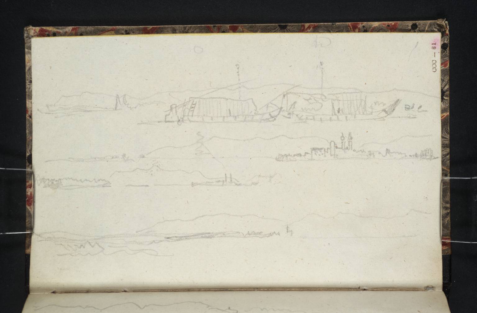 Three Sketches of the Danube near Tulln, with Boats and Separate Detail of Tulln