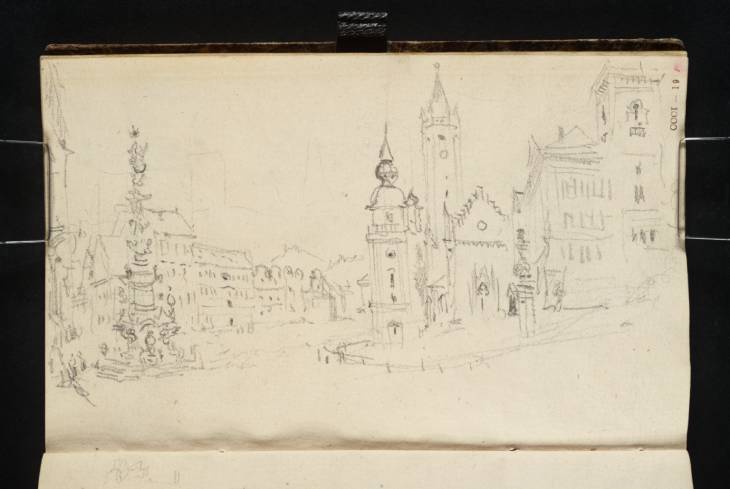 Joseph Mallord William Turner, ‘Teplitz: The Schlossplatz, Looking towards the Plague Column, Dekanalkirche, Schlosskirche and Schloss’ 1835
