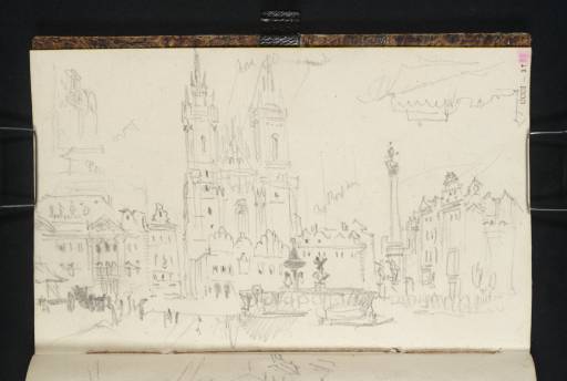 Joseph Mallord William Turner, ‘Prague: View in the Old Town Square Looking towards the Kinsky Palace, Tyn Church, Fountain and Column of the Virgin; The Belvedere’ 1835