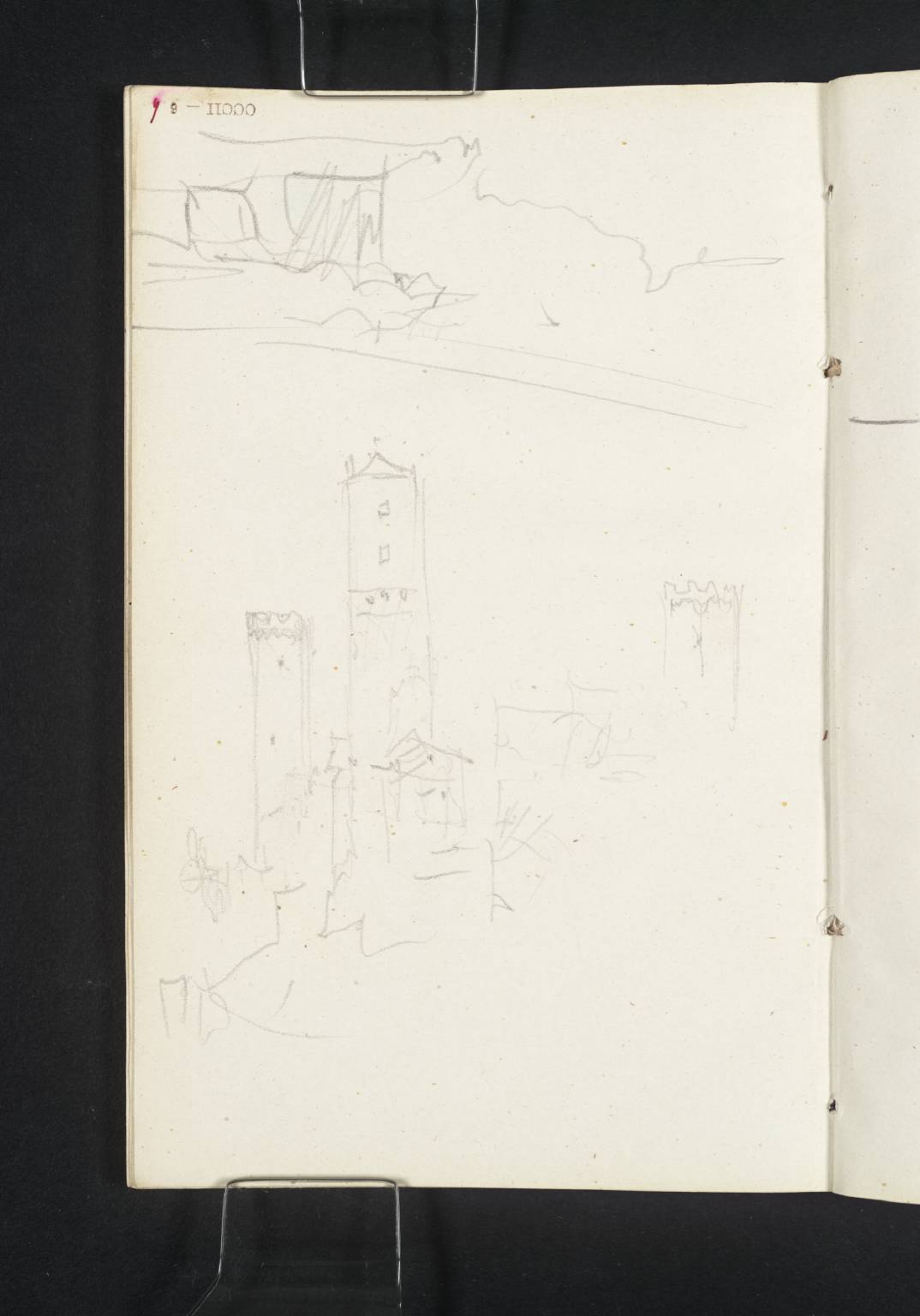 (1) Heilbronn: The Town Walls with Three Towers Including the Götzenturm; (2) Sketch