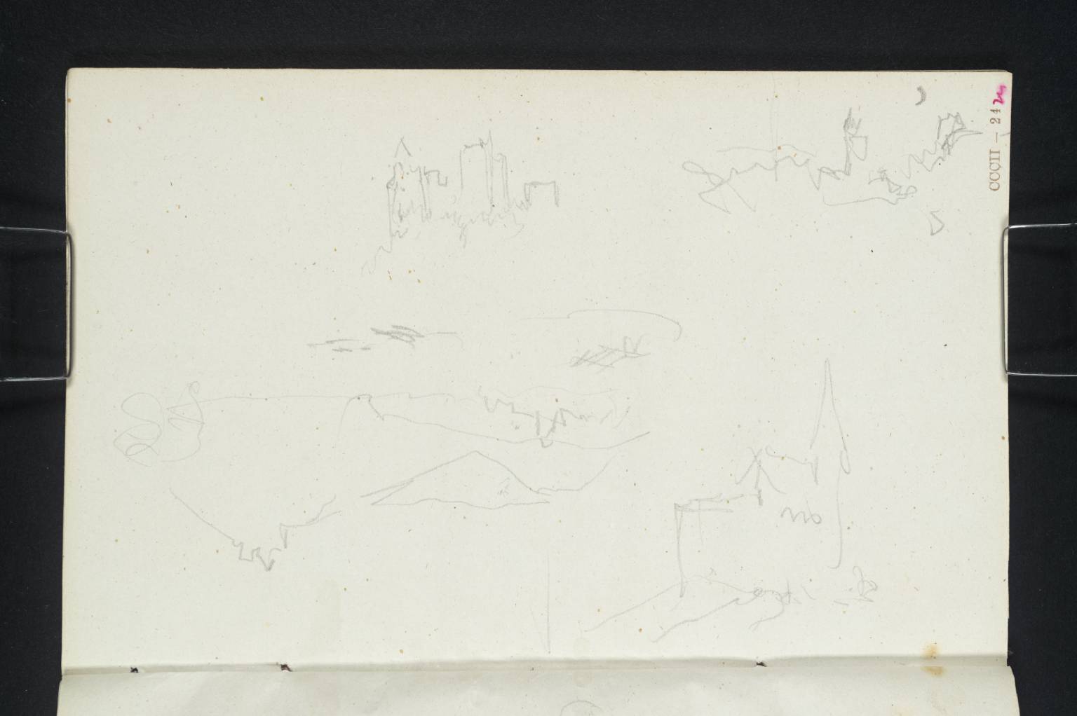 Four Sketches, Two Showing the Minneberg, One the Church at Neckargerach