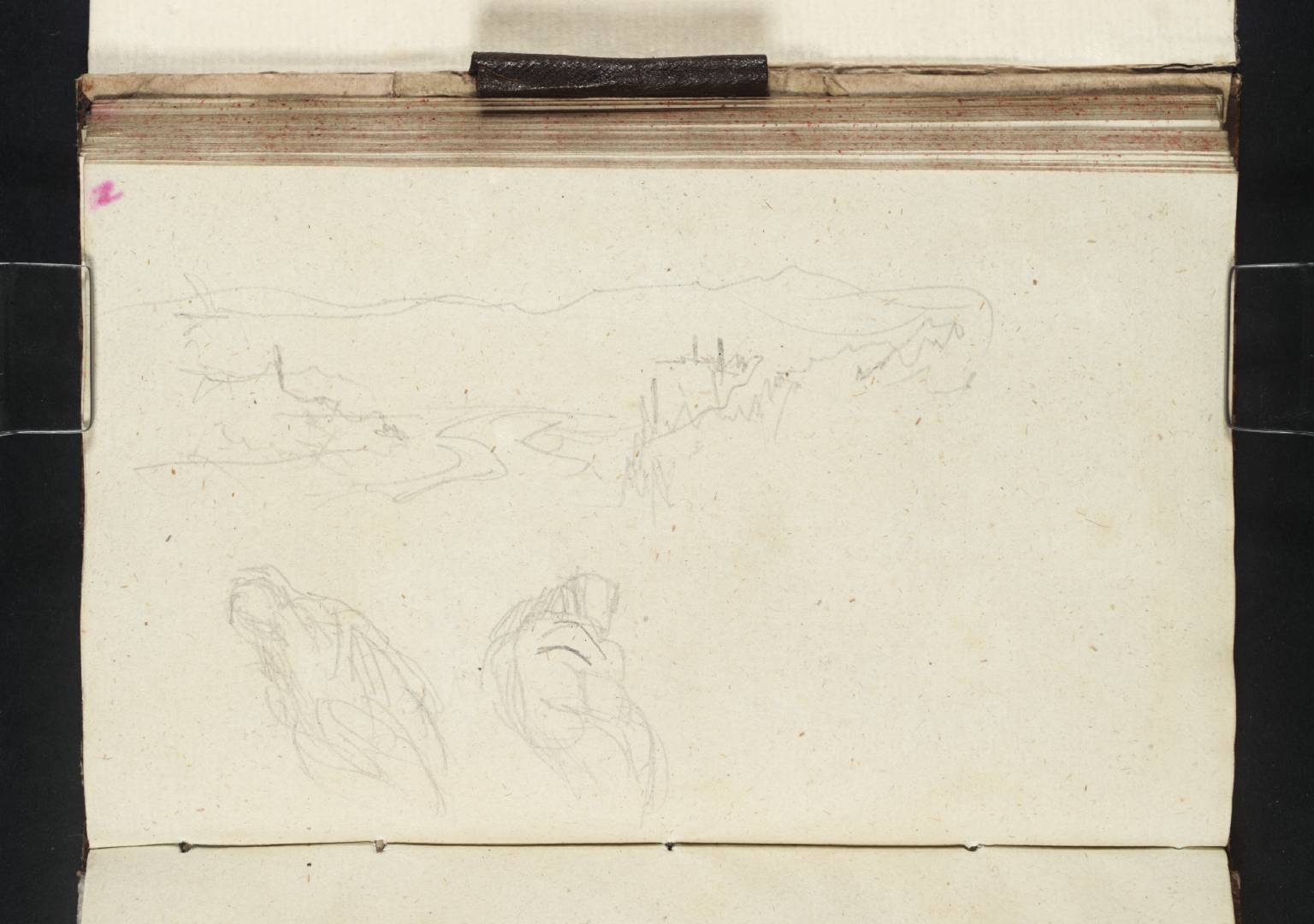 (1) River Valley with Spires; (2) Two Recumbent Figures (?Sculptures)