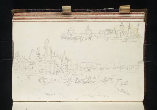 Joseph Mallord William Turner, ‘Frankfurt: View up the Main to the Cathedral, Bridge, Maininsel and Sachsenhausen (Shown in a Separate Instalment)’ 1835