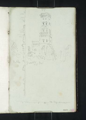 Joseph Mallord William Turner, ‘Copenhagen: St Nicholas' Tower from the Corner of Nikolaj Plads and Store Kirkestraede; Distant Views of Copenhagen from the Sound’ 1835