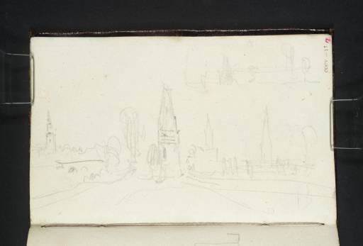 Joseph Mallord William Turner, ‘Hamburg: Views from the Alsterglacis towards the Lombardsbrücke with Büsch Monument in Foreground, the Spires of the Georgkirche, Jacobikirche and Petrikirche’ 1835