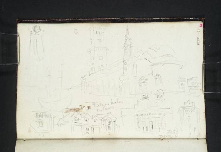 Joseph Mallord William Turner, ‘Copenhagen: Sketches of Buildings Seen in the Frue Plads Area: Two Views of the Church of Our Lady (from the South-East and the Façade); The Spire of St Peter's Church; The Round Tower; The Main University Building’ 1835