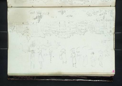 Joseph Mallord William Turner, ‘Group of People Seen in Hamburg; Copenhagen: The North-East Side of Kongens Nytorv from an Upper Storey of the Hôtel d'Angleterre, with the Equestrian Statue of Christian V in the Foreground; The Giethuset and King's Theatre (in Sky Above)’ 1835