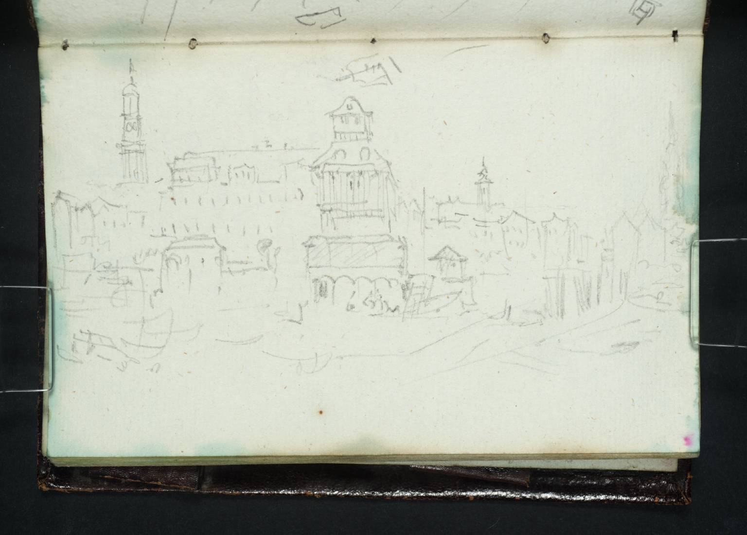 Hamburg: The Baumhaus and the Vorsetzen from the Kehrweider, with the Spire of the Michaeliskirche behind