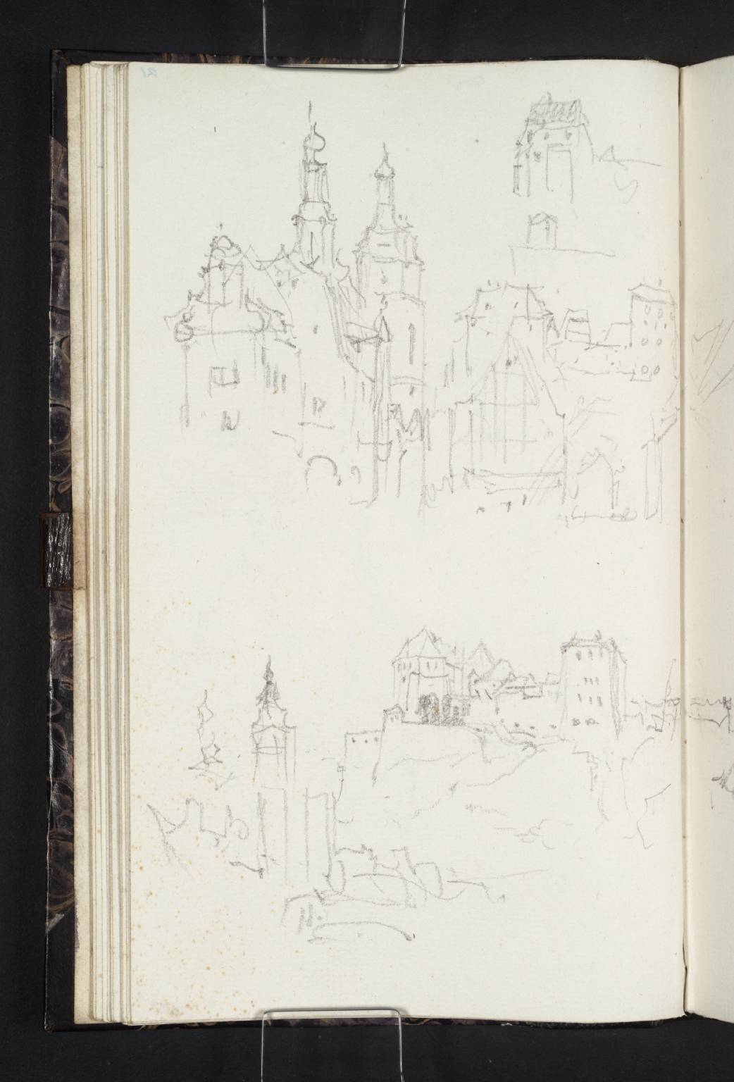 Two Sketches of Pirna, with the Town Hall, Marienkirche and Sonnenstein, the First Drawn in the Market Place
