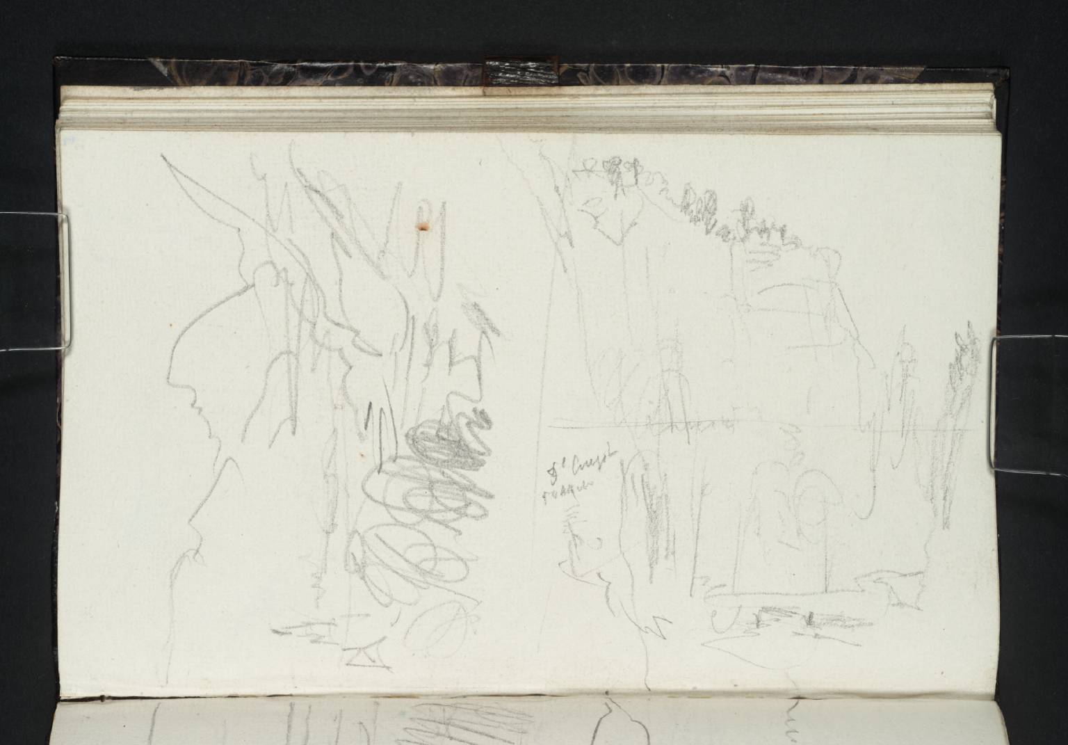 Carriage Sketch of Schandau and Lilienstein; Rocky Cliff with Arches