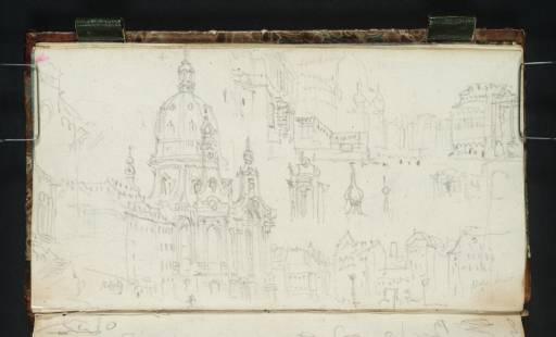 Joseph Mallord William Turner, ‘Dresden: The Frauenkirche and Neumarkt (its Spire Continued in Three Separate Details); Similar View, from much closer to the Staircase of the Johanneum’ 1835