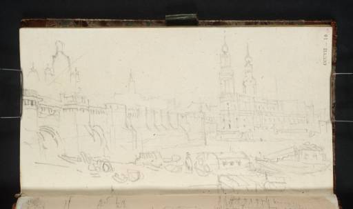 Joseph Mallord William Turner, ‘Dresden: The Bridge, Frauenkirche, Kreuzkirche, Hofkirche and Schloss from the Northern Shore of the Elbe just downstream of the Bridge, with Boats and Figures’ 1835
