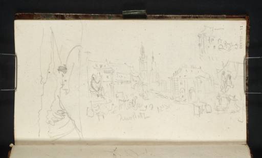 Joseph Mallord William Turner, ‘River Scenery, Presumably along the Elbe; Dresden: The Neustädter Markt, Looking Southwards to the Hofkirche, Blockhaus and Statue of Augustus the Strong (Continued in the Sky Above)’ 1835