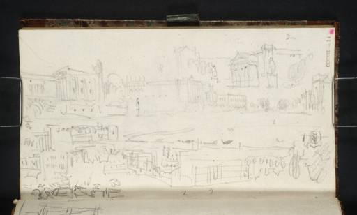 Joseph Mallord William Turner, ‘Berlin: View along Unter den Linden, Looking Westwards from the Corner of the Zeughaus (Continued in the Sky); Berlin: The Schloss and Schlossbrücke from Close to the Zeughaus’ 1835