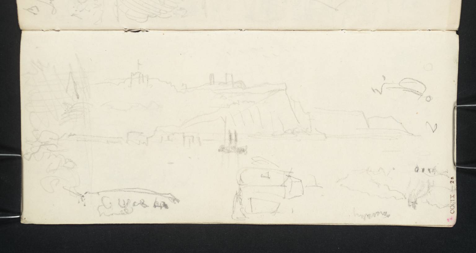 Steam Boat Leaving Harbour; Cliffs, with Castle Beyond. (?Dover)