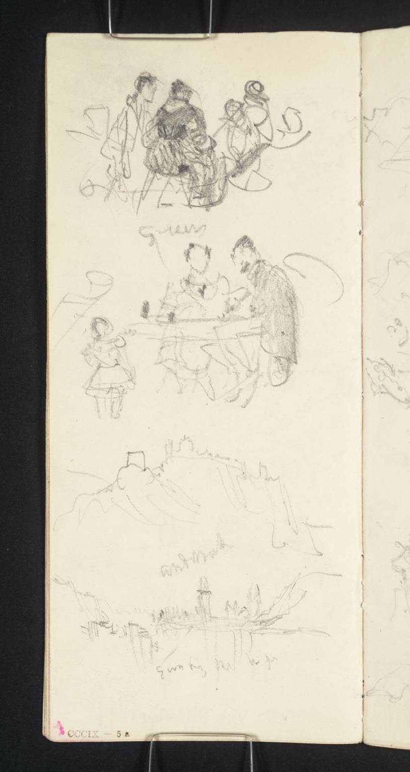 Two Groups of Seated Figures; Also Views of Andernach [Turner]