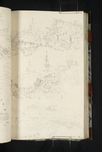 Joseph Mallord William Turner, ‘Frankenmarkt; Frankenmarkt, with Separate Detail of its Church Spire; Mountain Scenery’ 1833