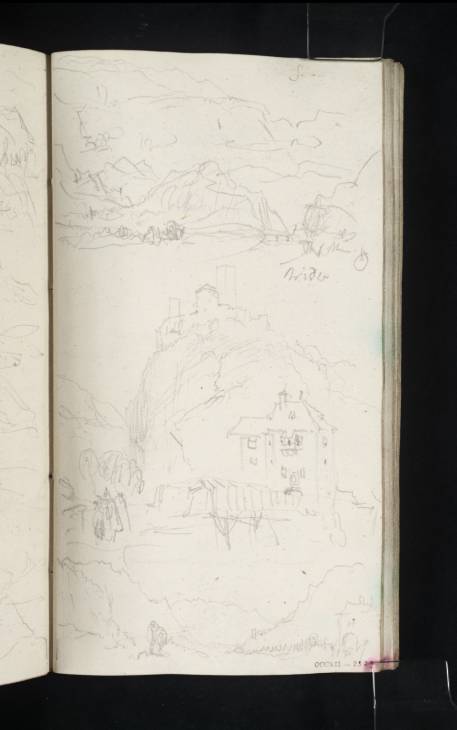 Joseph Mallord William Turner, ‘Alpine Mountain Scenes, with Roads and a Bridge; Castel Firmiano (Schloss Sigmundskron) above a Covered Bridge over the River Adige (Etsch) near Bolzano (Bozen)’ 1833