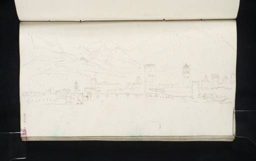 Joseph Mallord William Turner, ‘Trento across the Former Course of the River Adige (Etsch), with the Torre Vanga above the Bridge and the Castello del Buonconsiglio in the Distance’ 1833