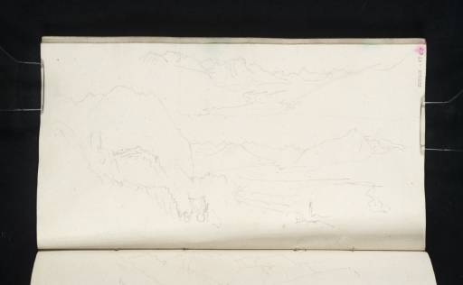 Joseph Mallord William Turner, ‘Alpine Mountain Scenes Overlooking Broad Valleys, with a Tower, a Carriage and a Distant Spire’ 1833