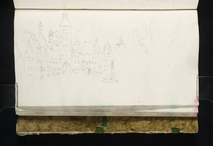 Joseph Mallord William Turner, ‘An Alpine Mountain Scene; the Hauptplatz, Landsberg am Lech, with the Marienbrunnen Fountain and Schmalzturm, and the Heilig-Kreuz-Kirche Beyond’ 1833