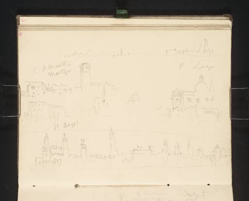 Joseph Mallord William Turner, ‘Waterfront Views around the Western End of the Canale della Giudecca, Venice, with the Churches of Santa Marta and Angelo Raffaele, Nearby Campanili, and the Redentore’ 1840