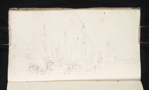 Joseph Mallord William Turner, ‘'Trabaccolo' and 'Topo' Boats Moored in the Bacino, Venice, with the Churches of the Pietà and San Giorgio Maggiore Beyond’ 1833