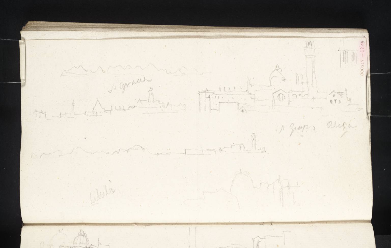 Sketches from the Lagoon of San Giorgio Maggiore, Santa Maria della Grazie, San Giorgio in Alega and the Zitelle, with a Line of Distant Mountains