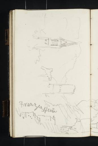 Joseph Mallord William Turner, ‘The Spire of the Maria Himmelfahrt Church and the Fröhlichsturm at Malles Venosta (Mals) in the Tyrol Alps; Forte di Fortezza (the Franzensfeste Fortress), near Bressanone (Brixen) in the Dolomites’ 1840