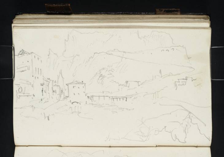 Joseph Mallord William Turner, ‘A Town by a River below Mountains ?in the Dolomites; Mountain Peaks’ 1840