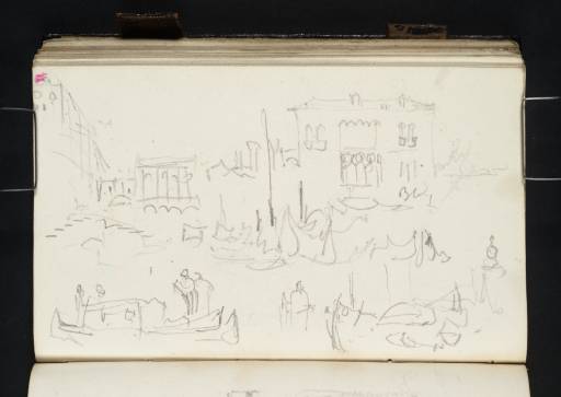 Joseph Mallord William Turner, ‘The Palazzo Ducale (Doge's Palace), Bridge of Sighs and New Prisons; the Hotel Danieli (Palazzo Dandolo), with Moored Sailing Boats; Studies of Boats; ?the Porch of the Dogana with the Redentore Beyond’ 1840