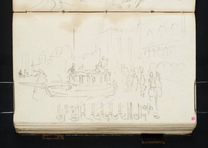 Joseph Mallord William Turner, ‘Figures beside a Barge on the Molo, Venice, with the Palazzo Ducale (Doge's Palace), and the Dogana and Santa Maria della Salute Beyond; the Molo Arcade of the Palace’ 1840