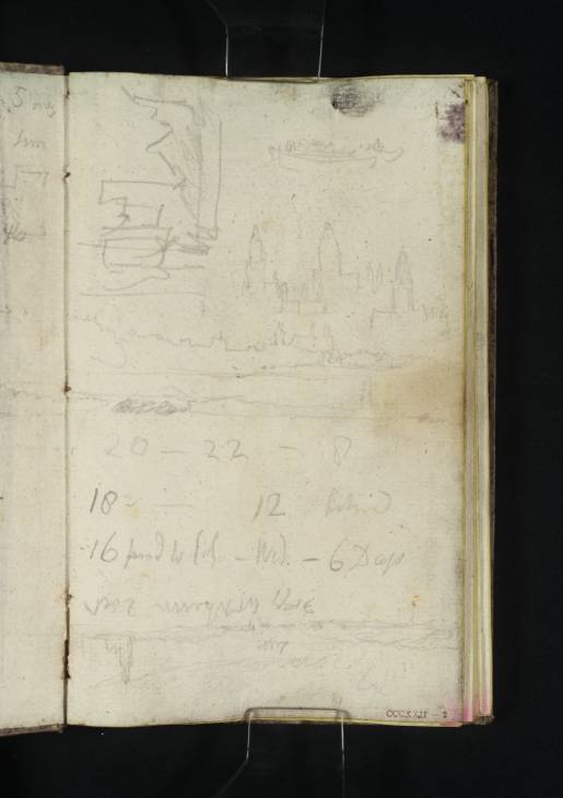 Joseph Mallord William Turner, ‘Inscriptions by Turner: Travel Notes and Figures; River Views Including Arnhem from the Nederrijn’ 1833