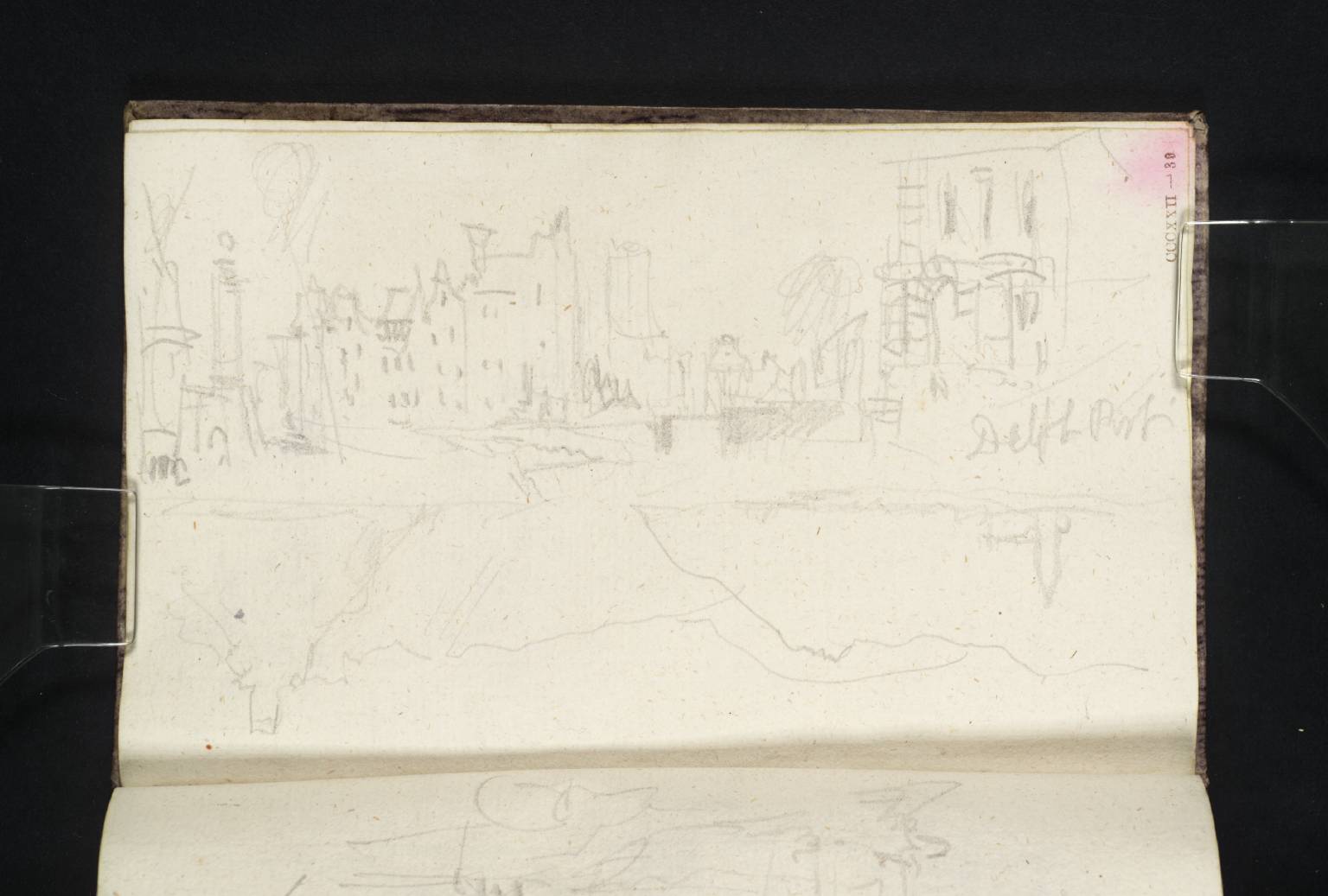 Mountains beside River; Also Street Scene - Delft Port [Turner]