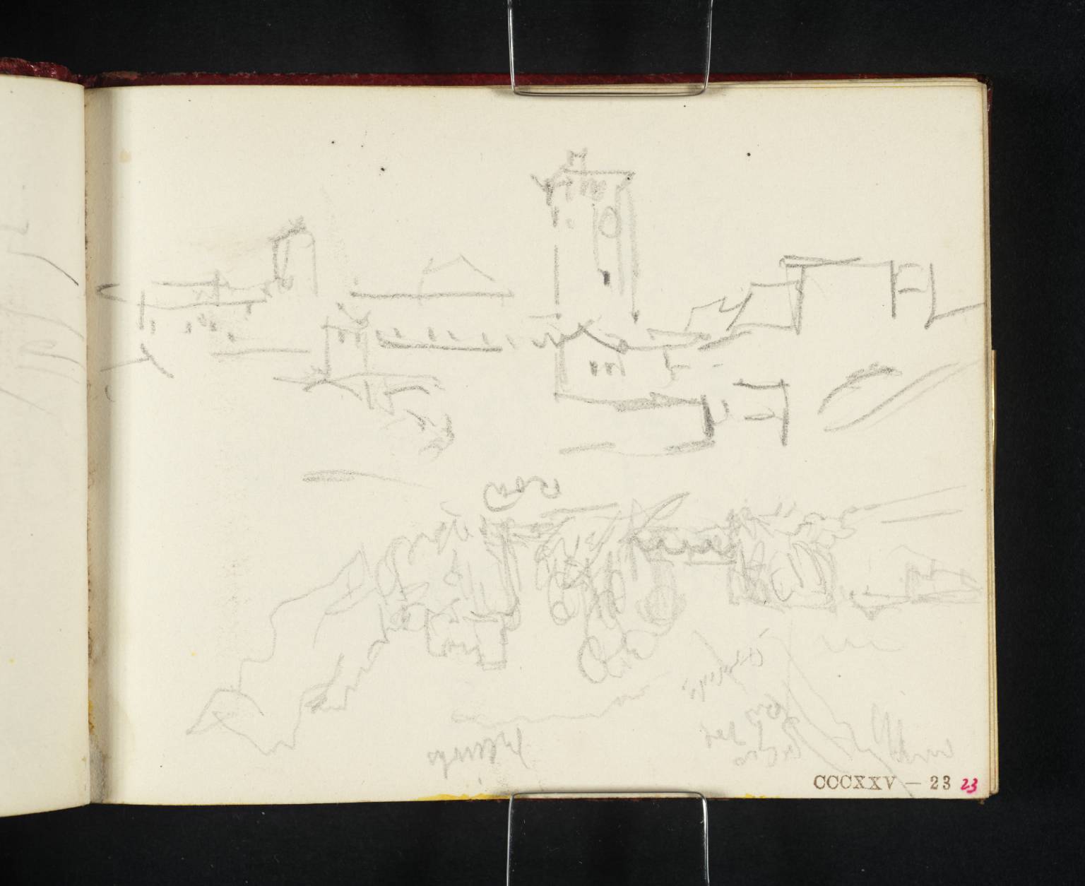 View on River, with Bridge and Castle on Rock