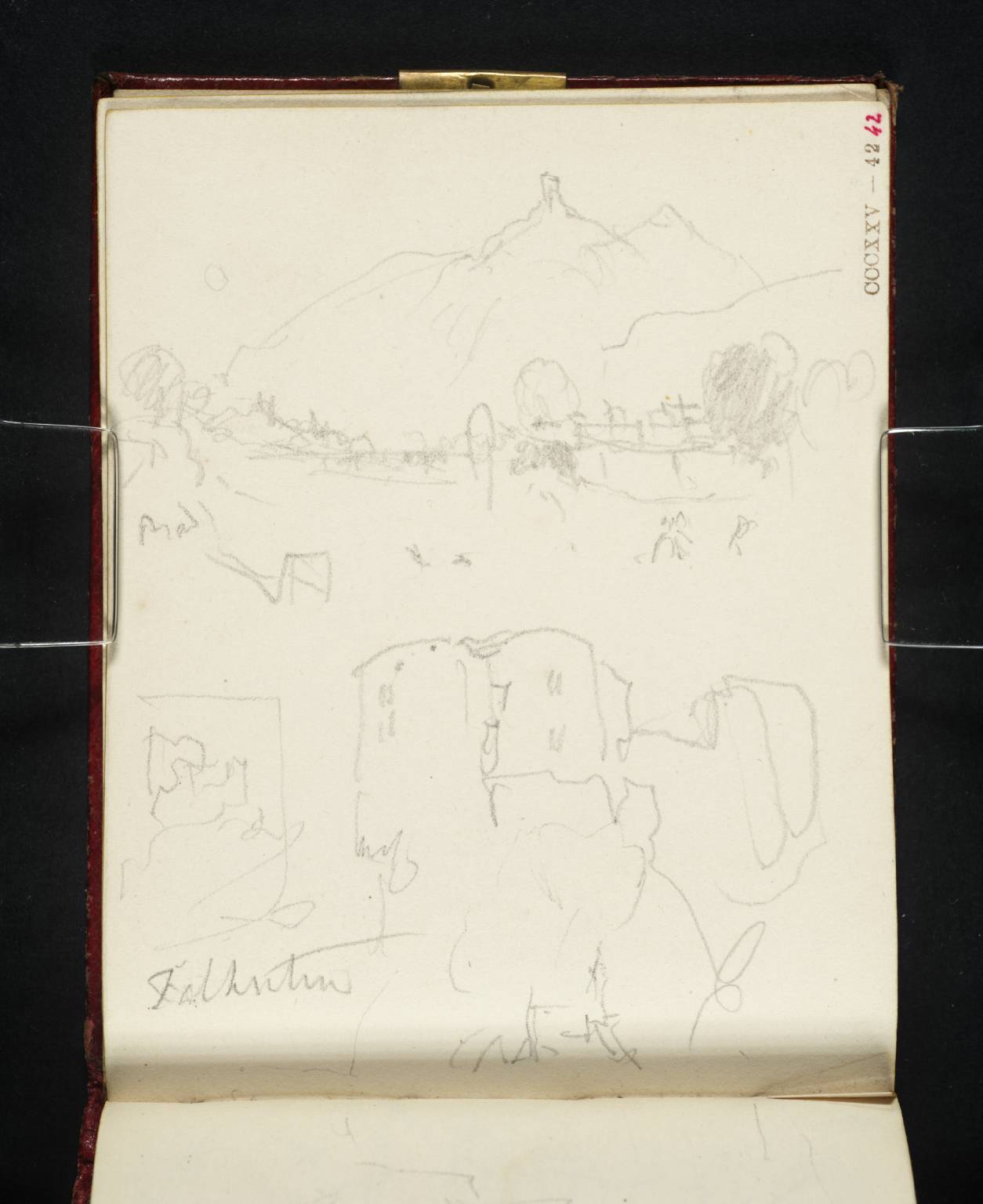 Buildings on Mountain Side. ?Falkenstein [Turner]; Also View of Distant Mountains