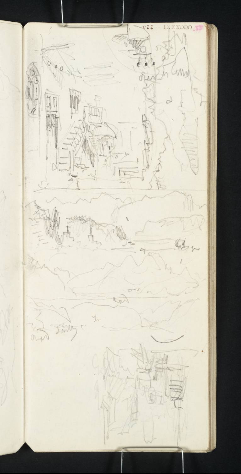 Mountains, a Building, Etc.
