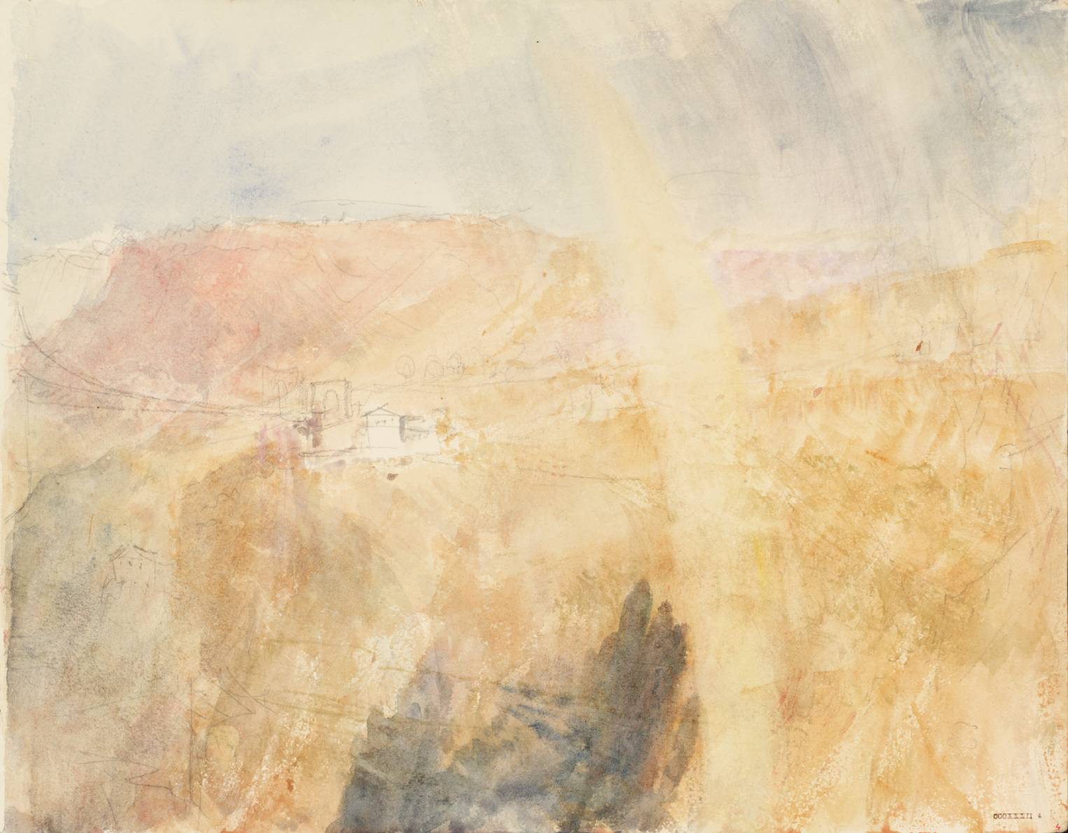 Mountains, with Buildings and Rainbow